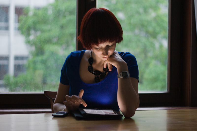 woman with iPad