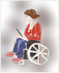 woman in wheelchair with iPad