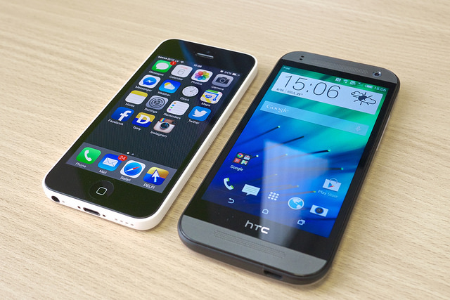 iPhone next to Android phone